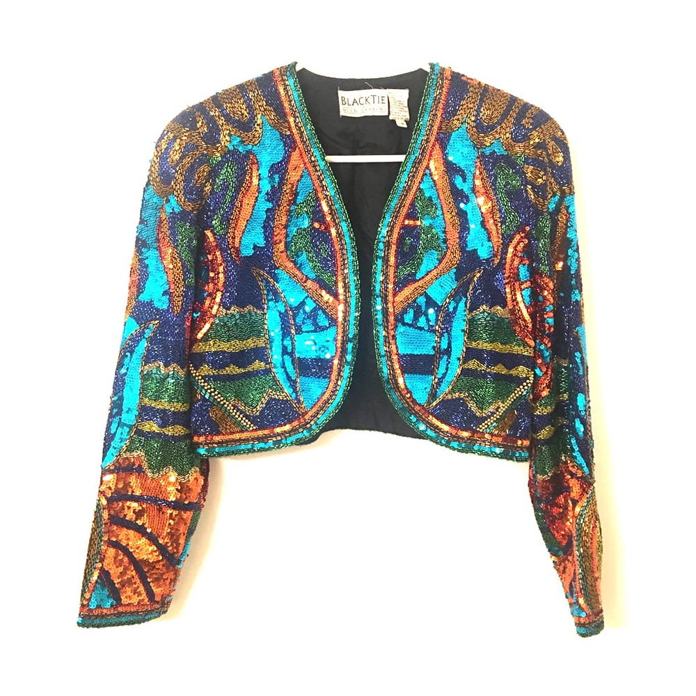 Oleg Cassini : Beaded Sequined Multi Color Jacket - image 1